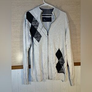 BKE | BK2 Buckle 94% 6% Acrylic Cotton Full Zip Argyle Sweater Size L